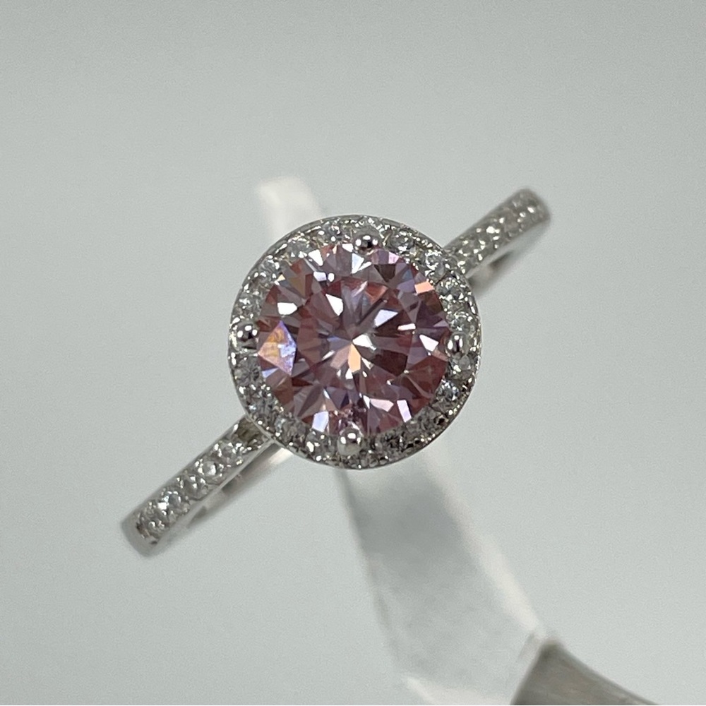 Beautiful Light Pink 1ct Moissante Halo Solid Silver Ring Sz 6